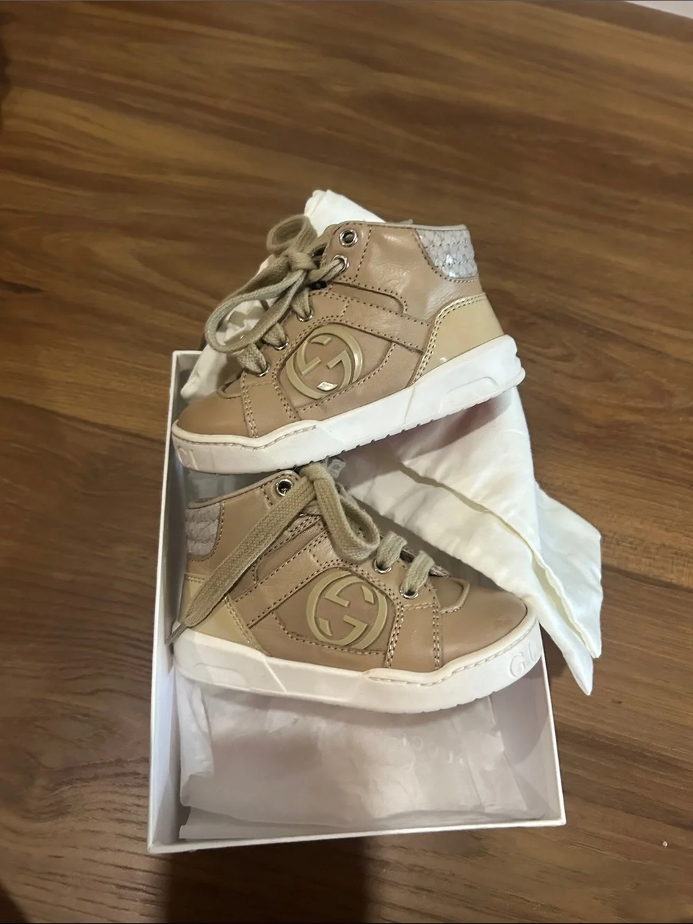 Gucci Kids Beige High-Top Logo Sneakers